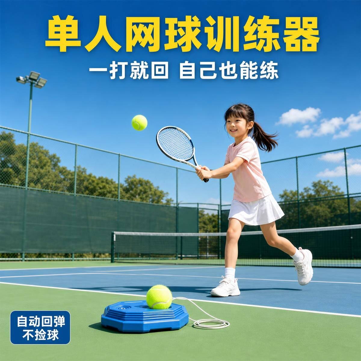 网球回弹训练器单人打带线成人固定高弹力球拍一个人自打网球神器