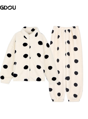 【大美唤粉丝专享】「波点睡衣」 保暖显瘦睡衣女家居服套装-7354