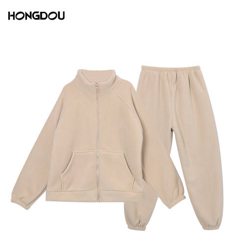 【大美唤粉丝专享】冬日小暖炉摇粒绒立领加厚保暖家居服套装6812