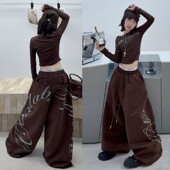 爵士街舞辣妹演出潮服套装 女童美式 半拉链抽褶短上衣嘻哈亮钻长裤