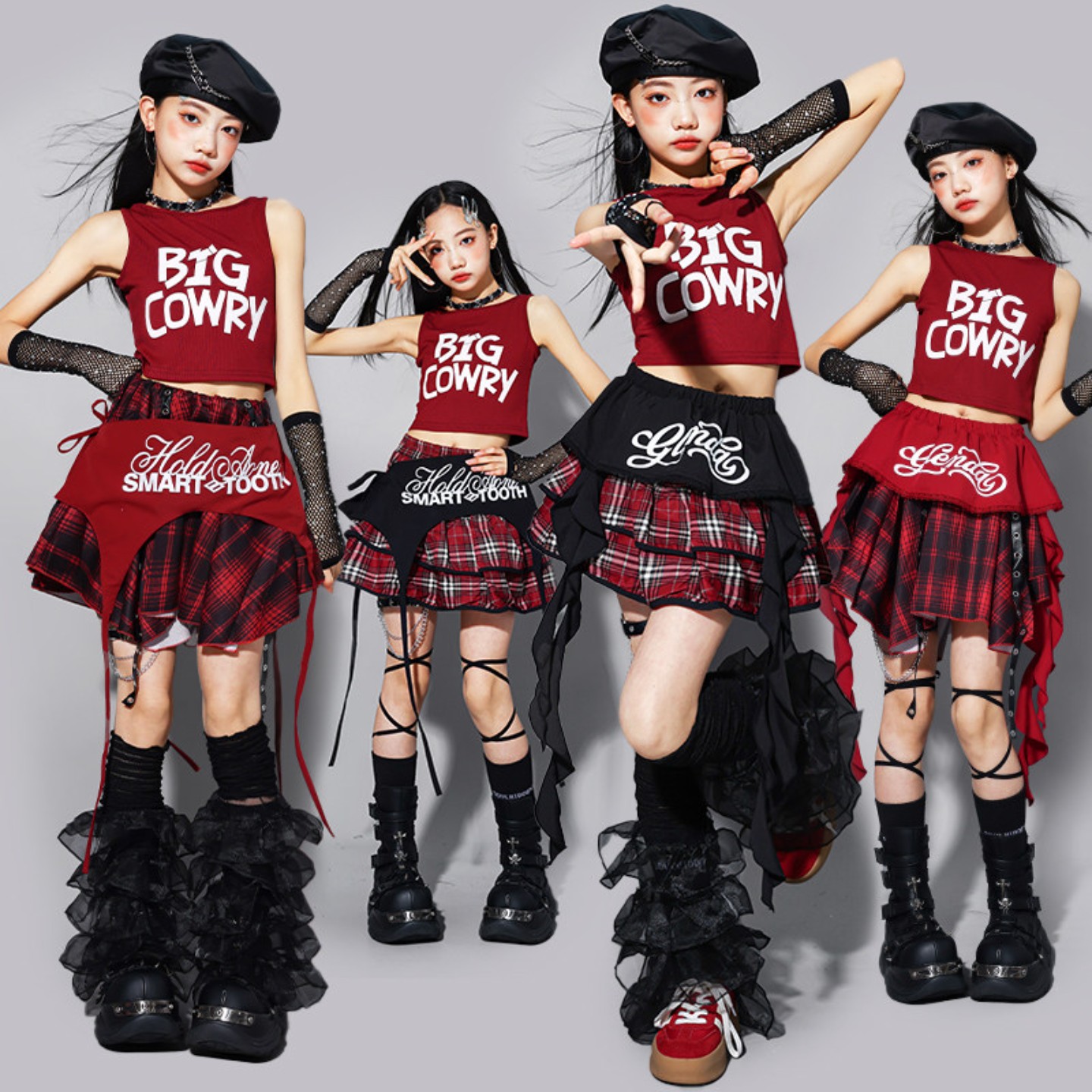 女童jazz红色爵士舞服装少儿走秀套装女孩背心儿童街舞演出服潮装