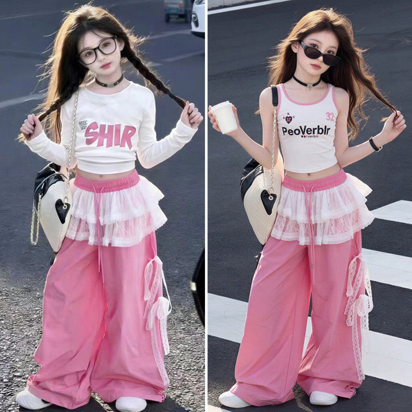 女童服装爵士舞jazz甜美风背心套装儿童舞蹈两件套洋气走秀演出服