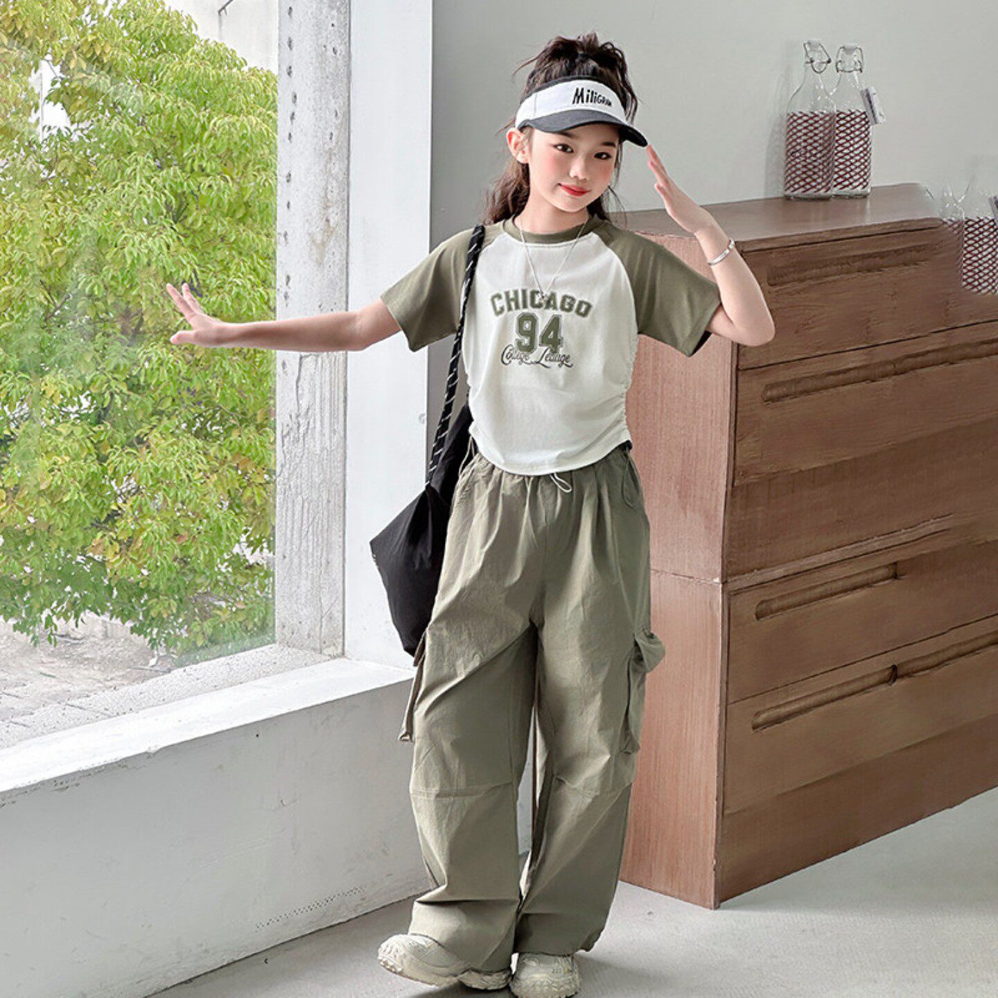 女童夏季短袖T恤2026新款套装女大童洋气时髦儿童夏装t薄款工装裤