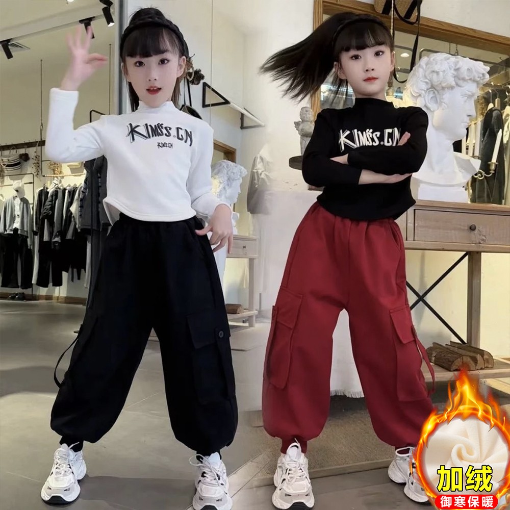 女童爵士舞加厚加绒打底衫套装