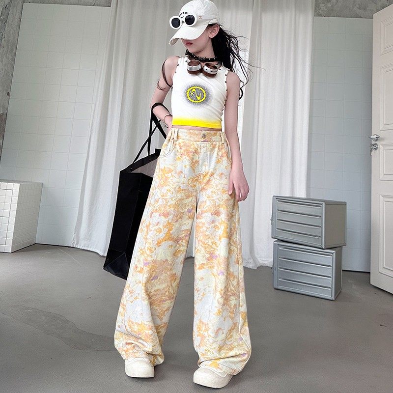 女童夏季牛仔裤套装2026新款儿童洋气背心阔腿裤中大童宽松两件套