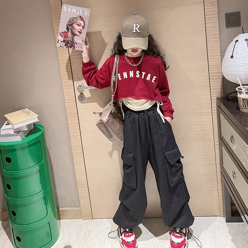 女童爵士舞服新款韩版长袖工装裤