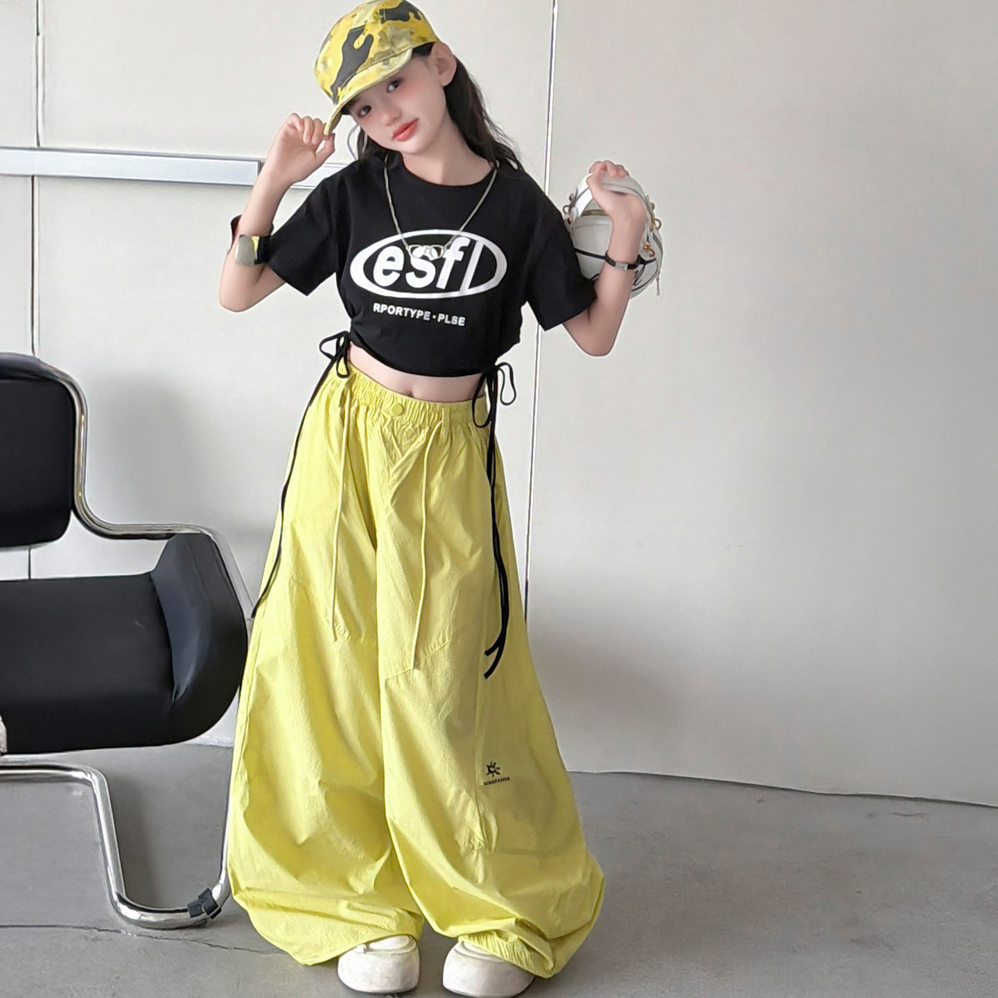 爵士舞服装女童kpop舞蹈练功服时髦洋气露脐T夏季酷甜套装新款潮