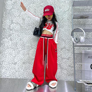 女童爵士舞裤子舞蹈服中大童jazz走秀街舞儿童春秋款演出服阔腿裤