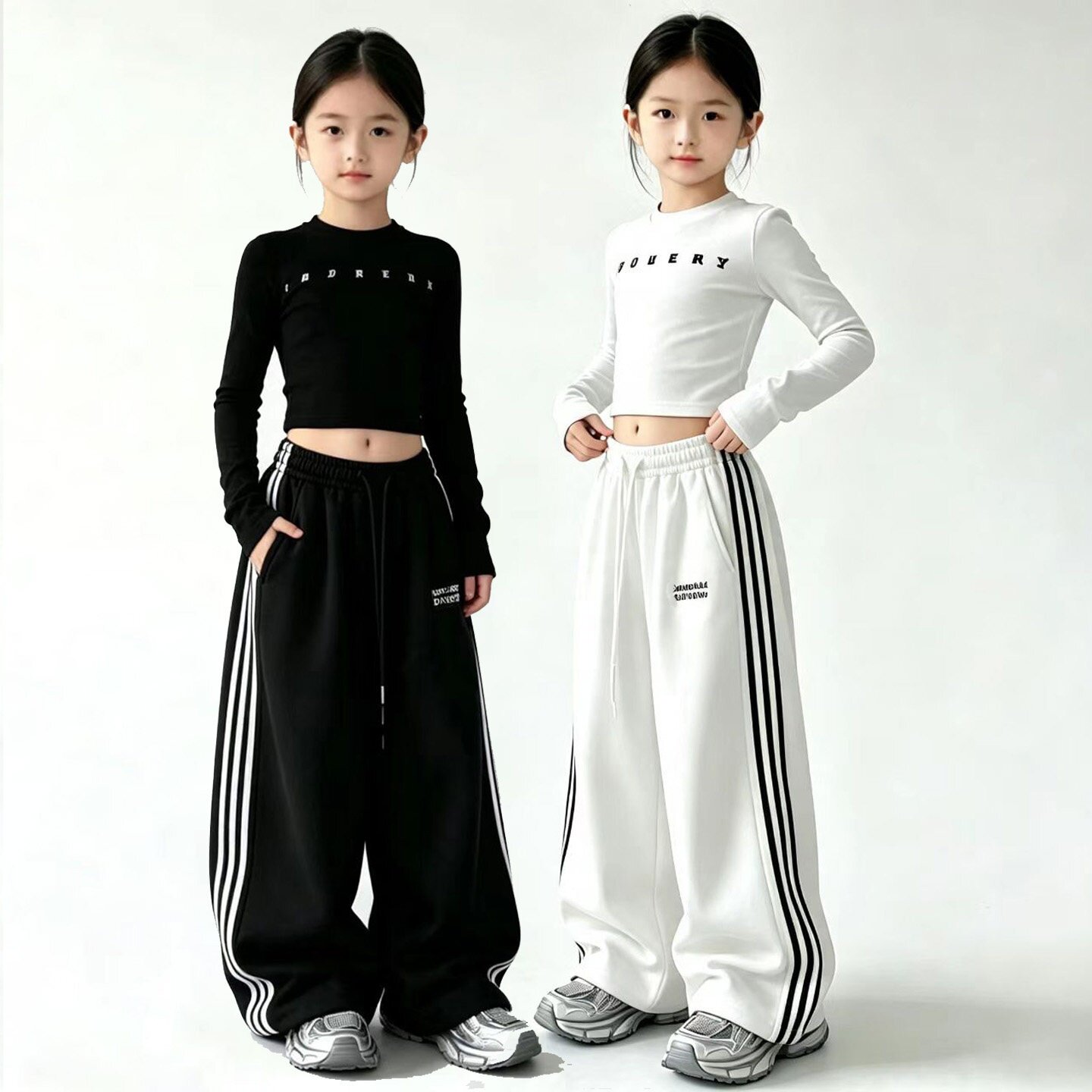 女童爵士舞服装秋季黑白长套装jazz舞蹈练功少儿街舞潮服表演帅酷