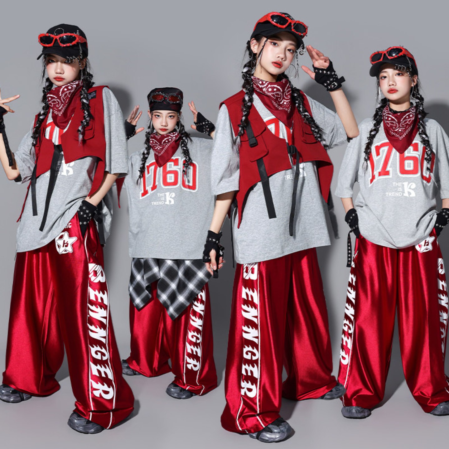 六一儿童红色hiphop街舞服装男童嘻哈马甲套装少儿架子鼓演出服潮