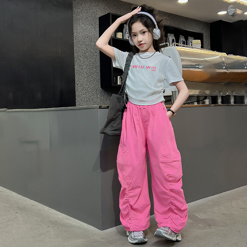 爵士舞女童裤子夏季2025新款洋气儿童潮酷街舞穿搭套装工装裤薄款