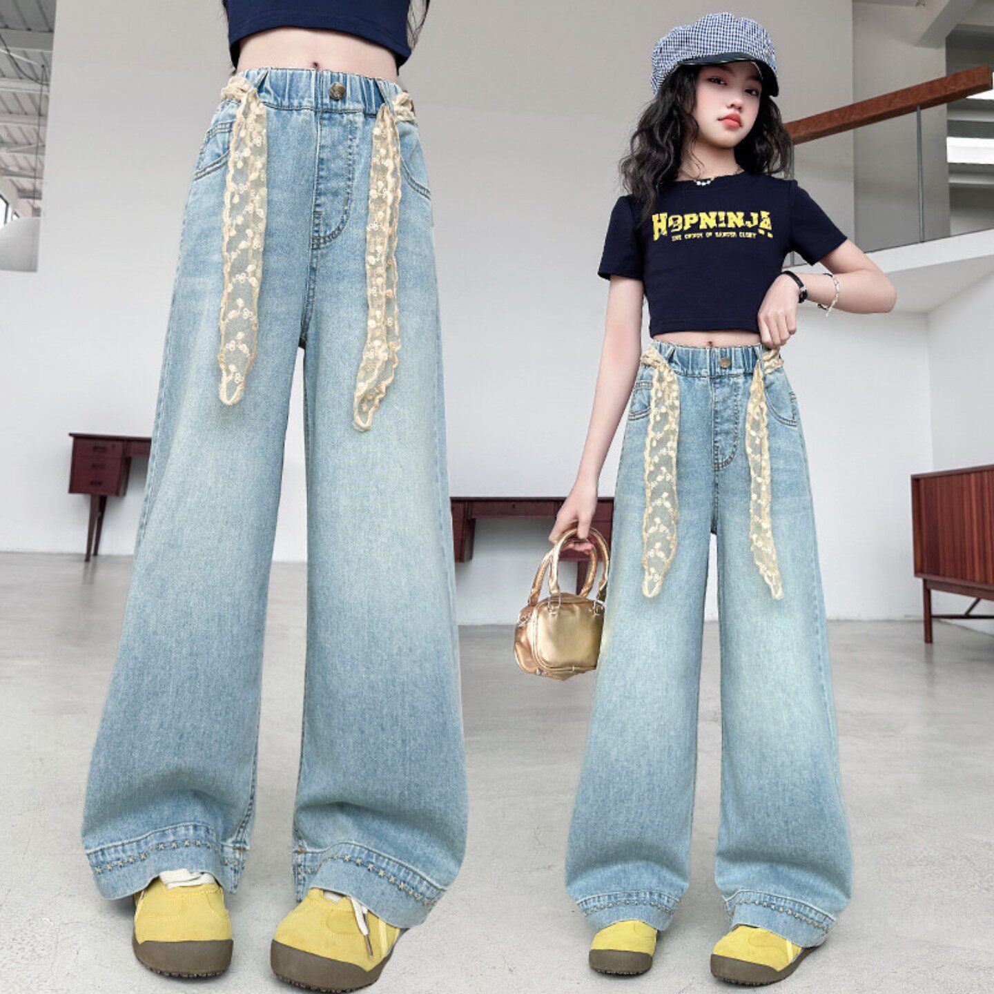女童牛仔裤春秋2026款夏季韩版宽松裤子女大童春装窄版春季阔腿裤