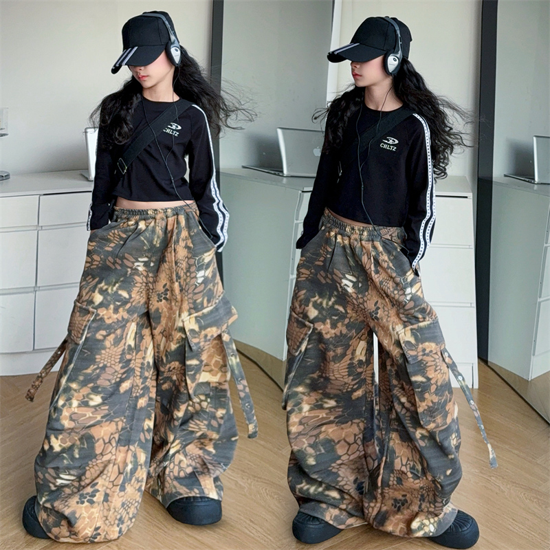 女童套装新款春秋款迷彩工装裤