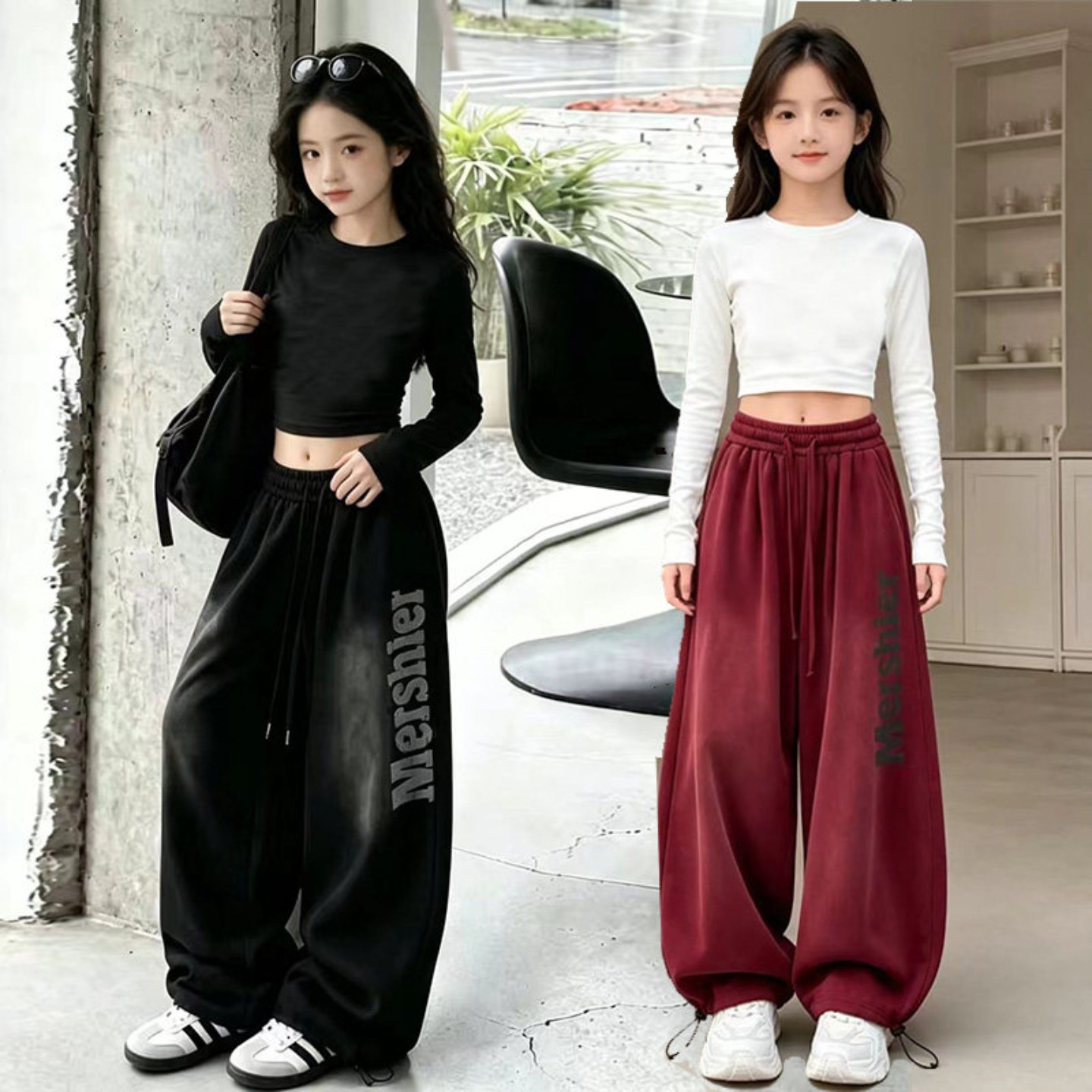 舞蹈练功儿童童爵士舞服装美式嘻哈风阔腿裤女童宽松显瘦街舞表演