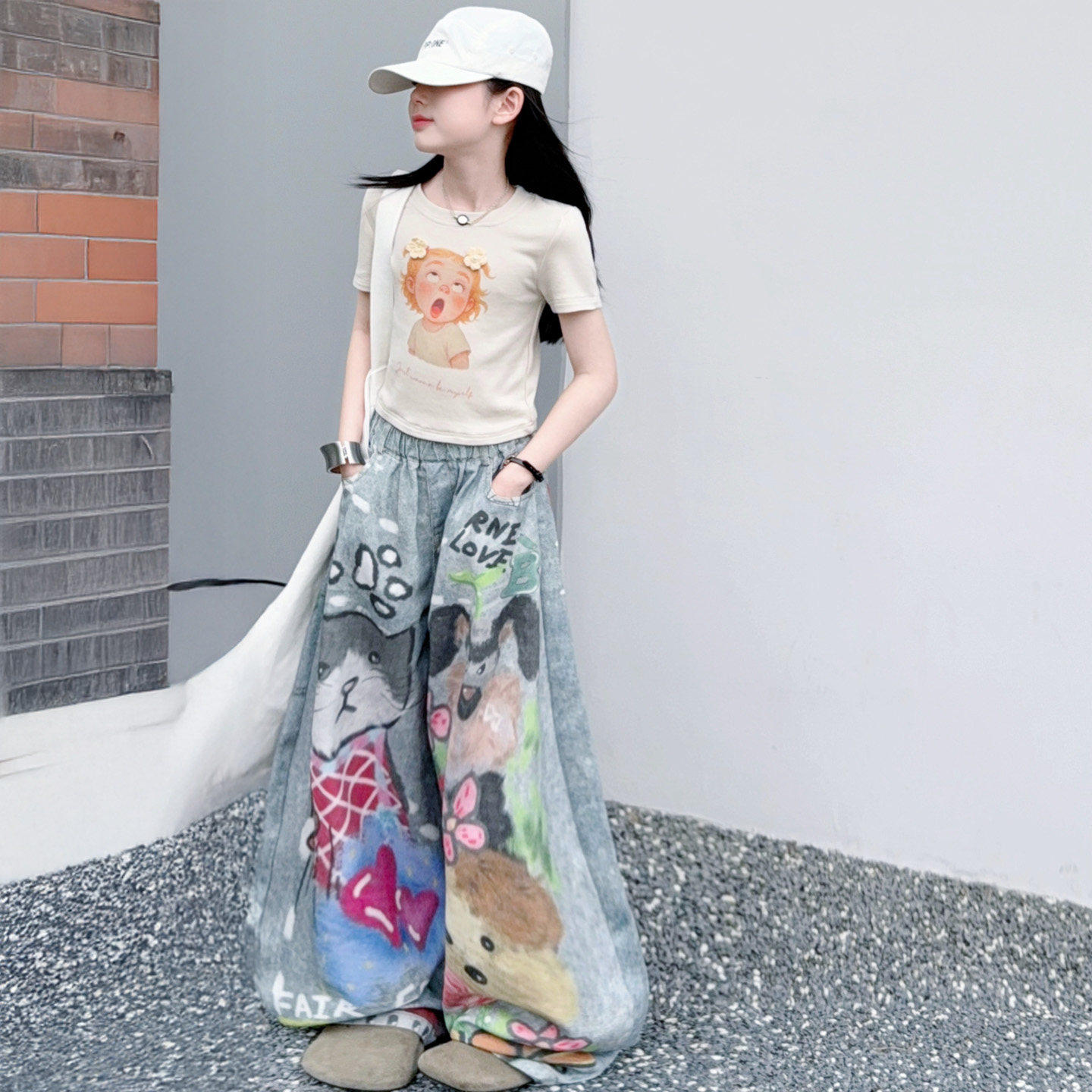 女童夏季辣妹短袖套装2026新款儿童洋气时髦薄款T恤牛仔裤两件套