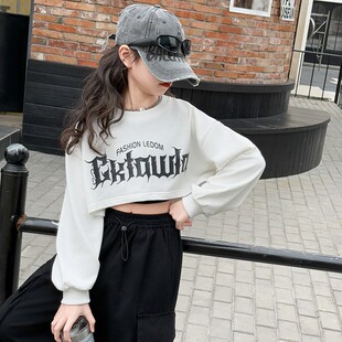 爵士舞长袖t恤女童春装洋气时髦短款炸街体恤童装儿童黑色工装裤8