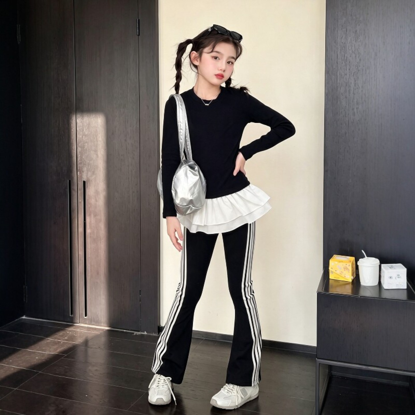女童鲨鱼裤套装春秋2026新款儿童女孩舞蹈芭蕾瑜伽弹力芭比喇叭裤图片