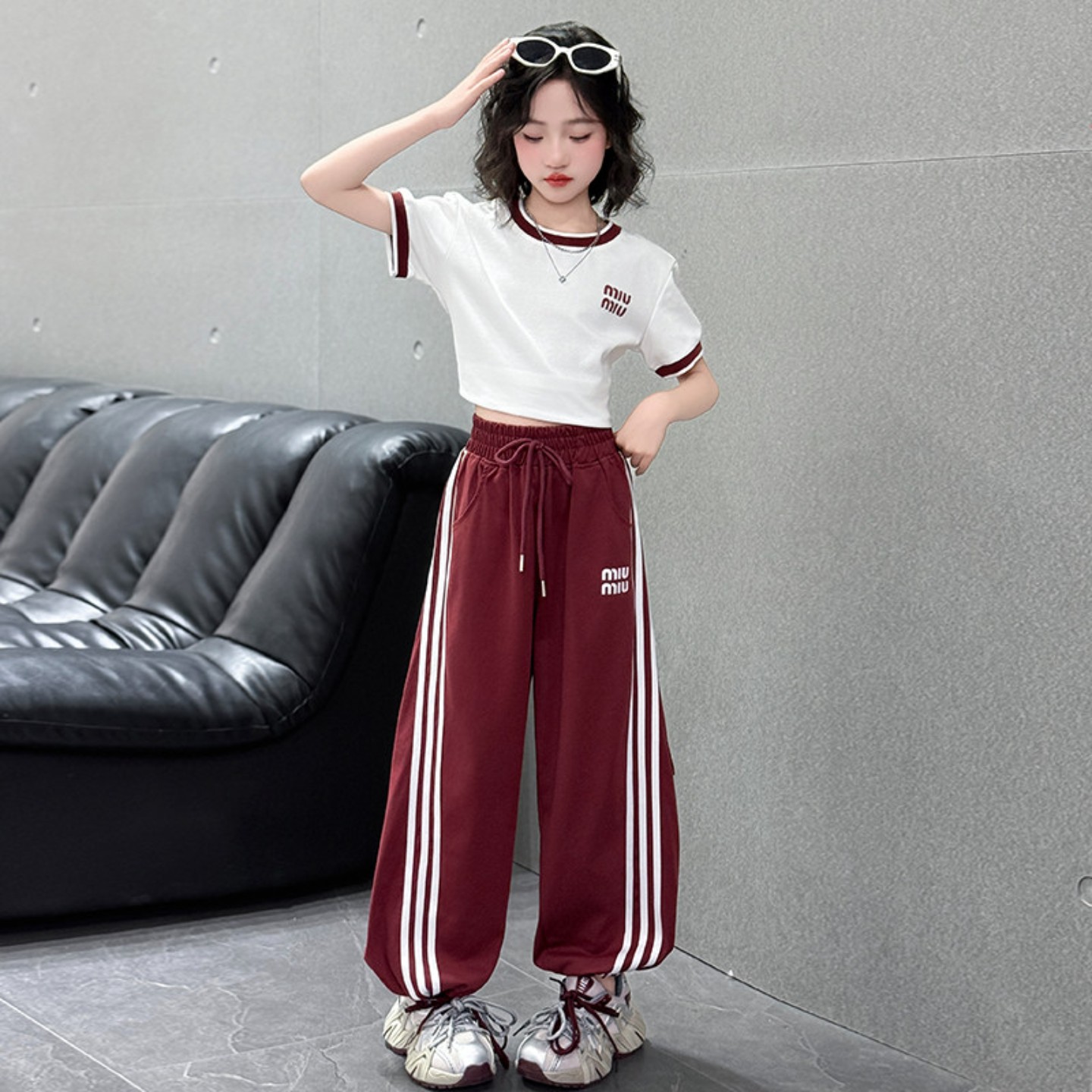 女童夏季短袖阔腿裤两件套新款