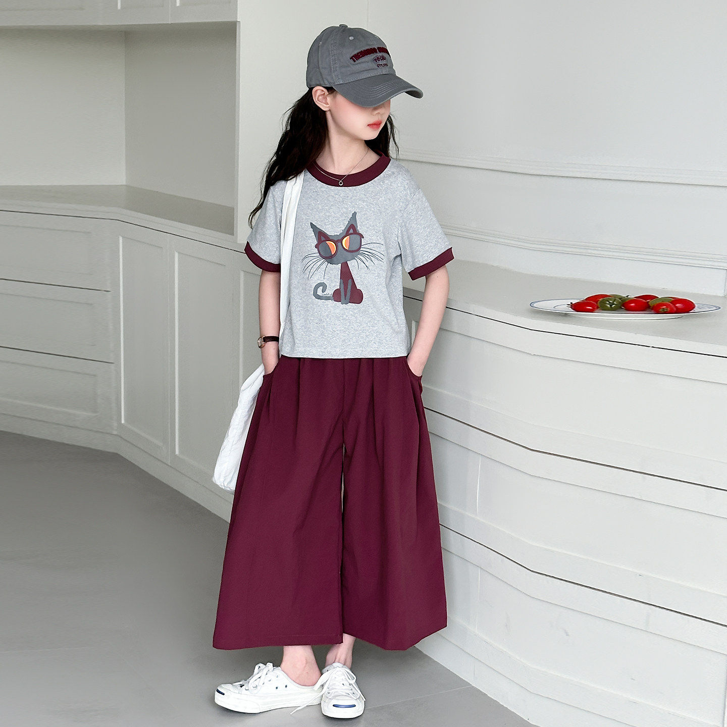 童装女童夏季t恤套装2026新款洋气薄款女孩夏装短袖阔腿裤两件套