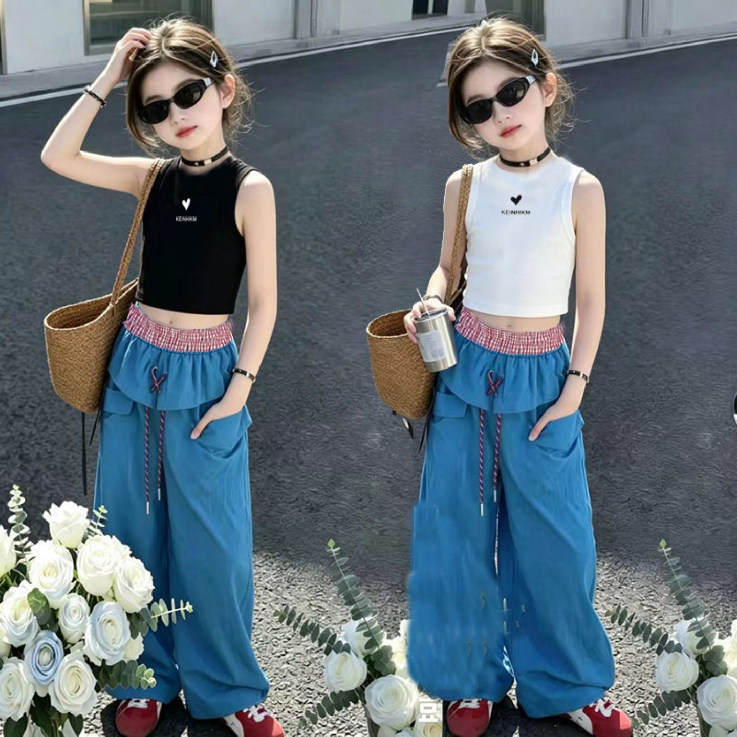 爵士舞服装女童夏季套装韩版洋气小背心舞蹈服练功儿童街舞表演服