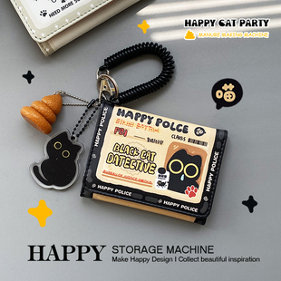 2025新款时尚卡通可爱小黑猫女士小巧便携短款三折钱包多卡位卡包