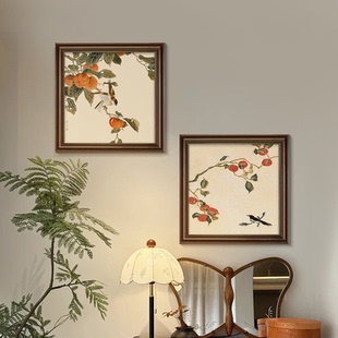入户玄关装 美式 饰画复古油画餐厅背景墙挂画柿柿如意客厅卧室壁画
