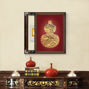 玄关福禄挂画 葫芦配电箱电表箱装 饰画竖版 中式 复古电闸箱遮挡美式