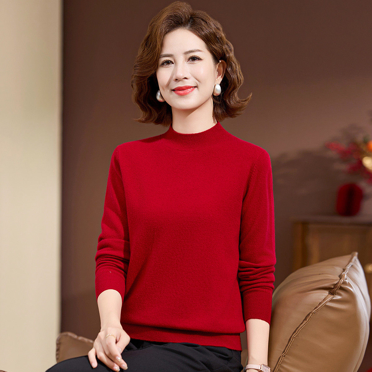 台格25年秋冬季毛衣妈妈装半高领纯色百搭羊毛衫【绵羊毛100%】,女装/女士精品,羊绒衫,淘宝优惠券,粉丝福利购,淘宝优惠卷