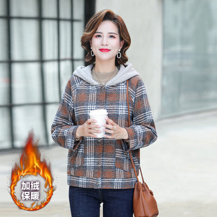 台格棉服女秋冬装妈妈装中老年装连帽加绒保暖棉衣外套断码清仓