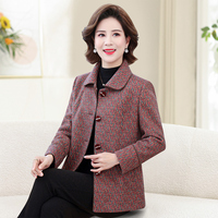臺格25春季媽媽裝中老年裝上衣翻領(lǐng)條紋單排扣長袖外套女