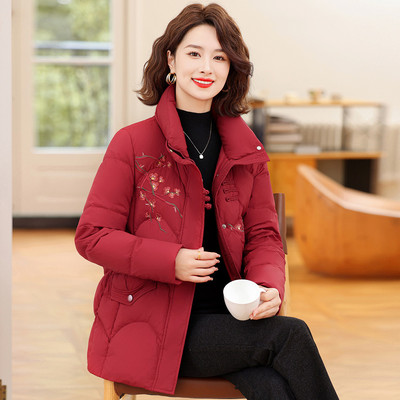 台格【中国风】冬季喜庆妈妈中老年装复古盘扣绣花保暖羽绒服女