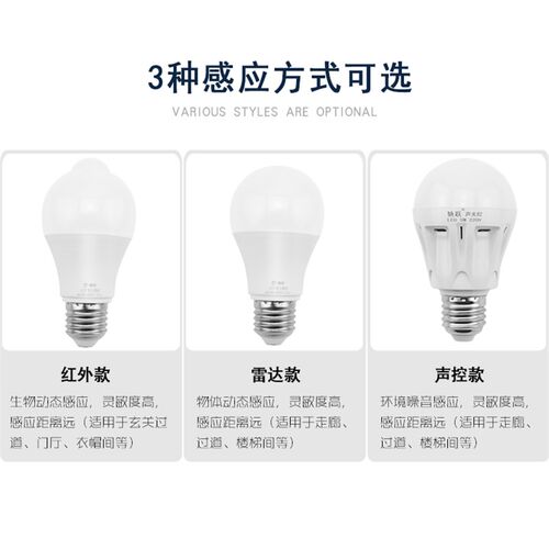 楼道过道楼梯电梯灯3000K4000k6500K声光控雷达人体感应灯泡
