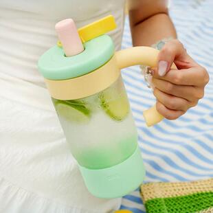 aks玻璃吸管杯女生高颜值大容量水杯高硼硅耐热杯子2025新款夏天