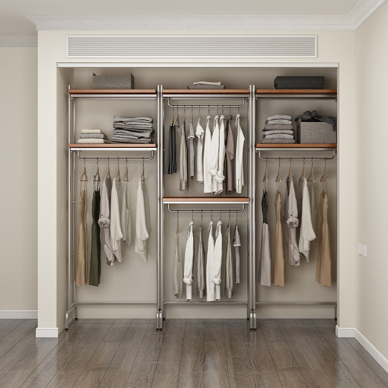 落地开放式衣柜金属衣帽间置w物架组装悬挂衣架实木砌墙挂衣架铁