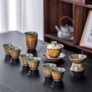 陶瓷家用办公高档泡茶盖碗茶器 紫玉金樽窑变茶沫釉功夫茶具z套装