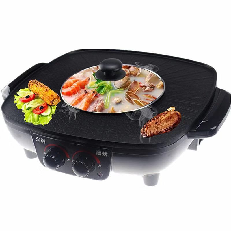 新款电火锅麦饭石电热锅韩式涮烤一体锅烧烤盘日月锅多Z功能电烤