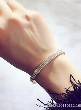 欧美钛钢开口手镯  百搭时尚个性满天星三排钻锆石手环  厂家直批