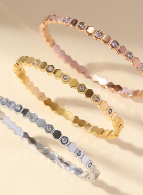 手镯女欧美跨境时尚锆石手镯菱格纹不锈钢饰品小众潮时尚手饰手环