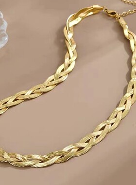 钛钢三色手工编织钛钢项链女新款潮欧美个性锁骨链不撞款百搭链条