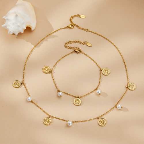 不锈钢天然石多吊坠项链手链 diy圆牌吊坠ins欧美精致气质首饰