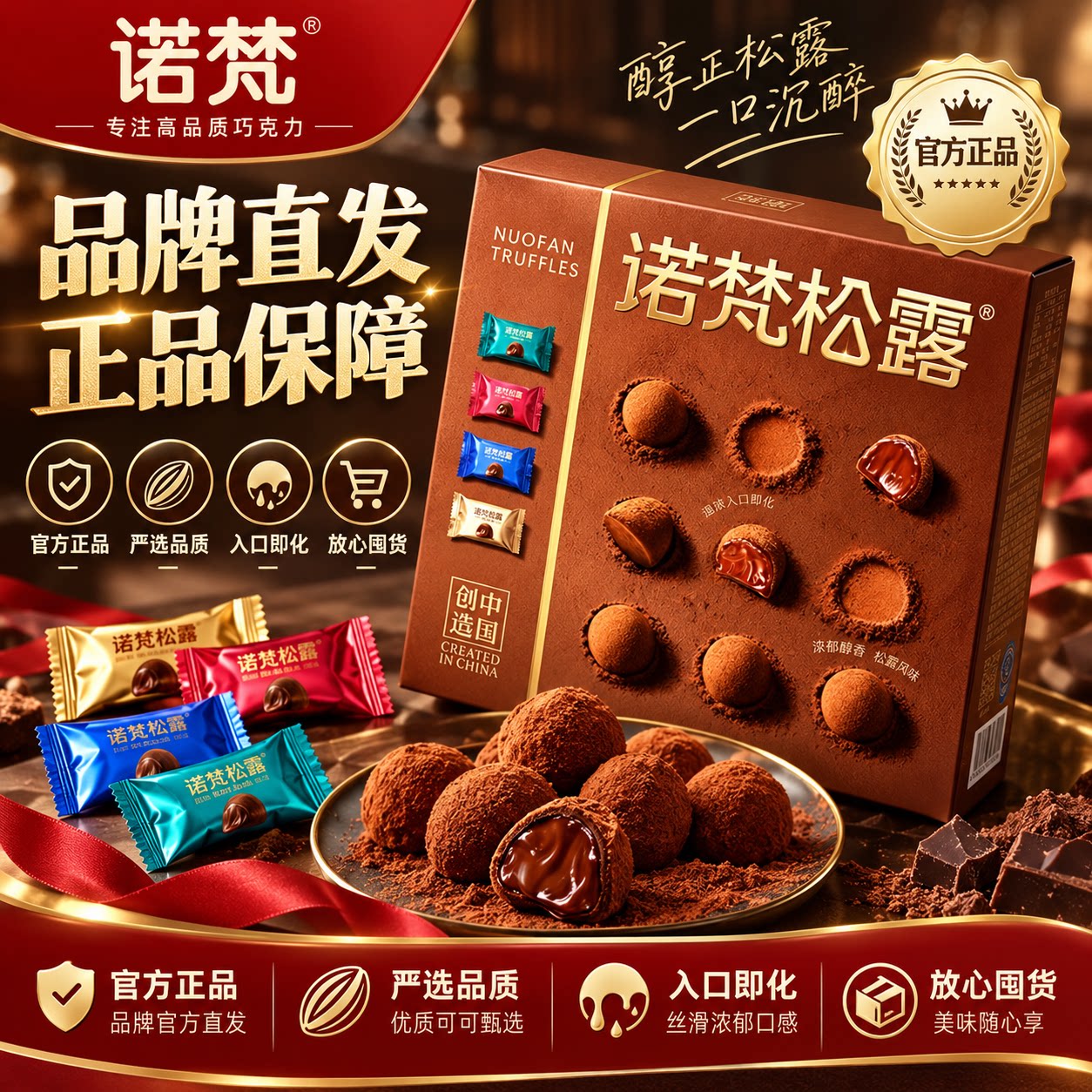 诺梵松露巧克力500g四种口味经典丝滑糖果送女友礼物（代可可脂）