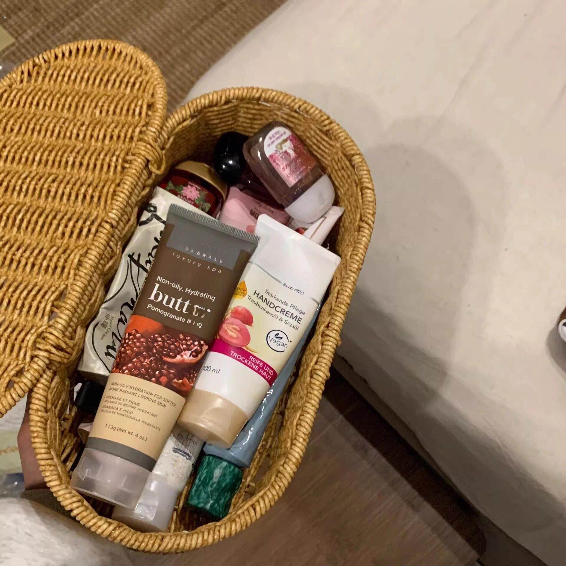 编织收纳篮筐桌面化妆品小收纳盒洗漱洗手台储物筐仿藤编玄关杂物