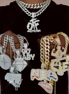 项炼美式男孩勾芡吊坠满钻古巴说唱rapper嘻哈潮流男女款hiphop酷