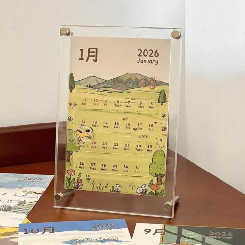 2026新款马年65日月年台历创意小众压克力移动摆件桌面装饰送人