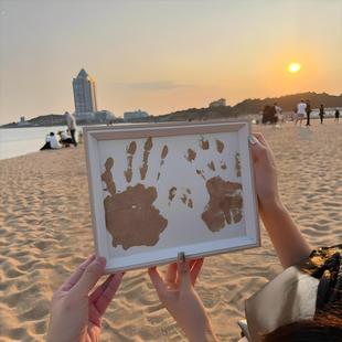 沙滩手印画相框情侣携手一生纪念品创意画框七夕情人节礼物