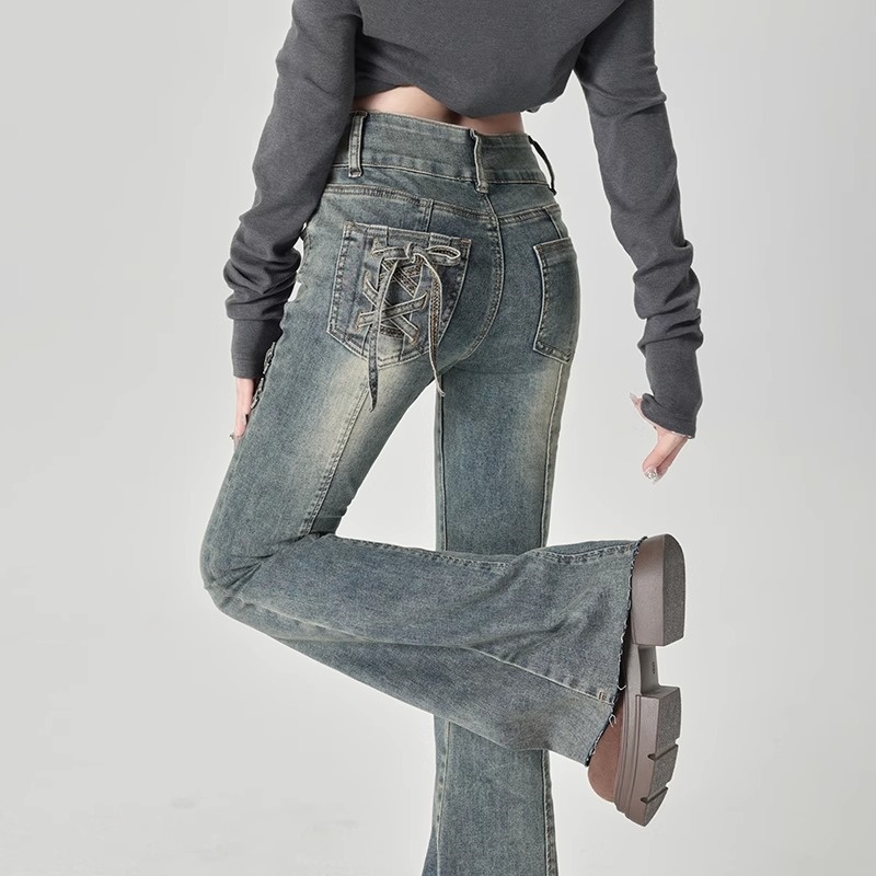 2025春季新款复古蝴蝶结微喇裤女