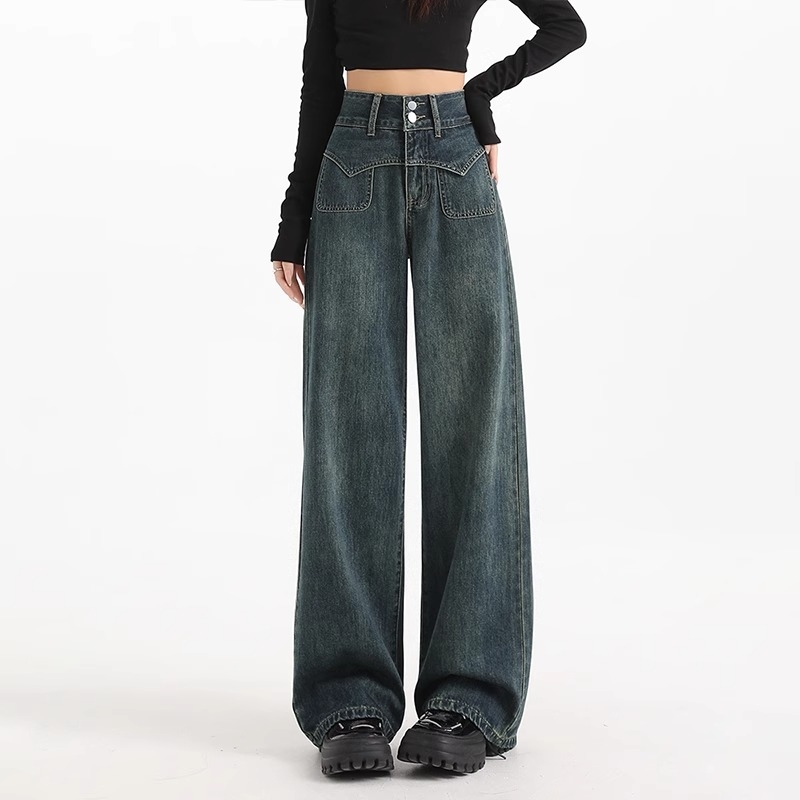 2025年春季新款高腰阔腿牛仔裤女