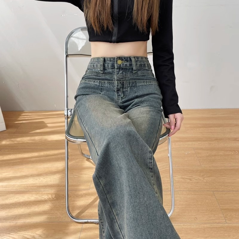 2025年春季新款高腰设计牛仔裤女