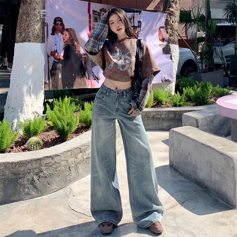 2025春季新款美式烟花纹牛仔裤女