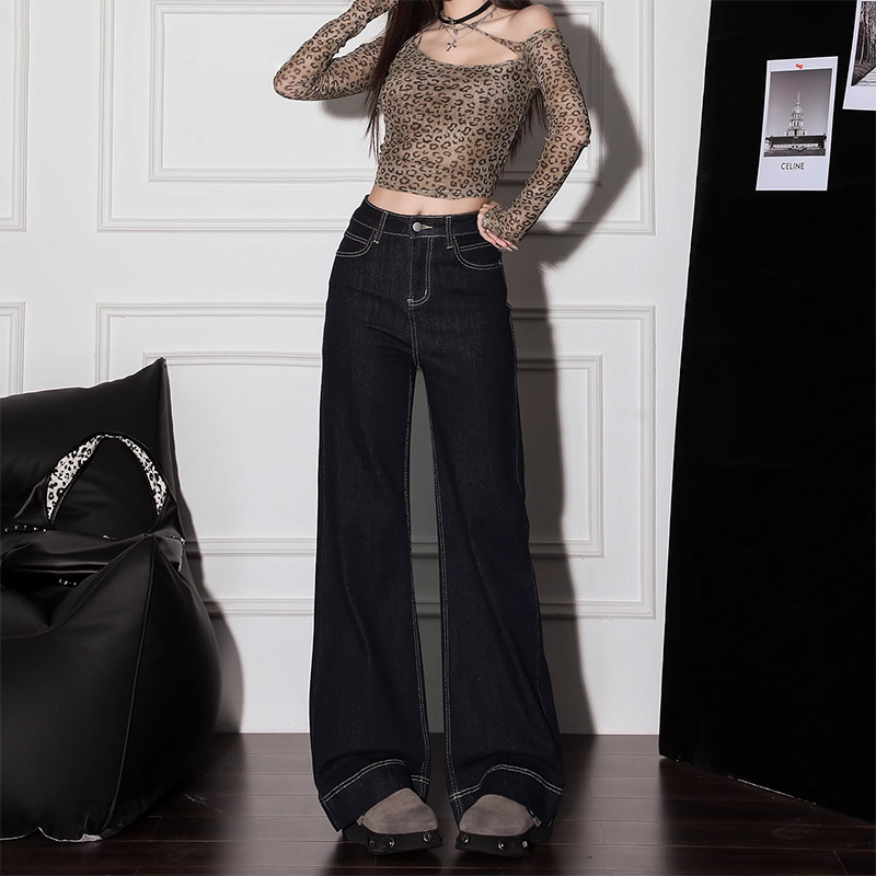 深蓝色微喇牛仔裤女2025秋季新款